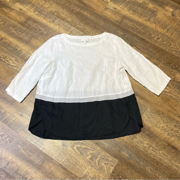 J. Jill Tops - J Jill Love Linen Colorblock Tunic Top Black White 3/4 Sleeve Women Medium Petit